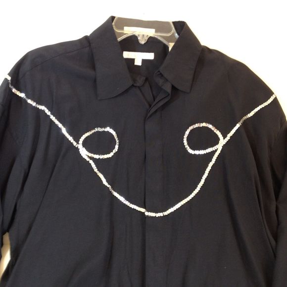 Vintage ELLIOTT Dress Shirt Button Up Black Long Sleeve Cowboy Design Mens L - Picture 6 of 15